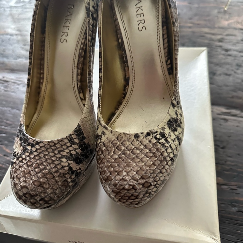 Bakers Snakeskin Pattern Heels - Cream and Black
